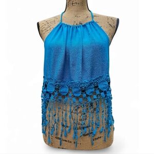Evenuel Crochet Lace Halter Crop Top, Size S